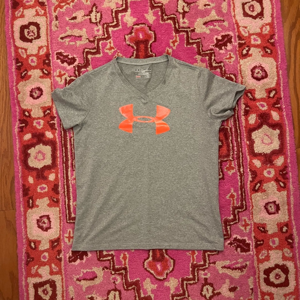 Under Armour Kids' Gray V-Neck Performance Short-Sleeve Tee with Orange Logo